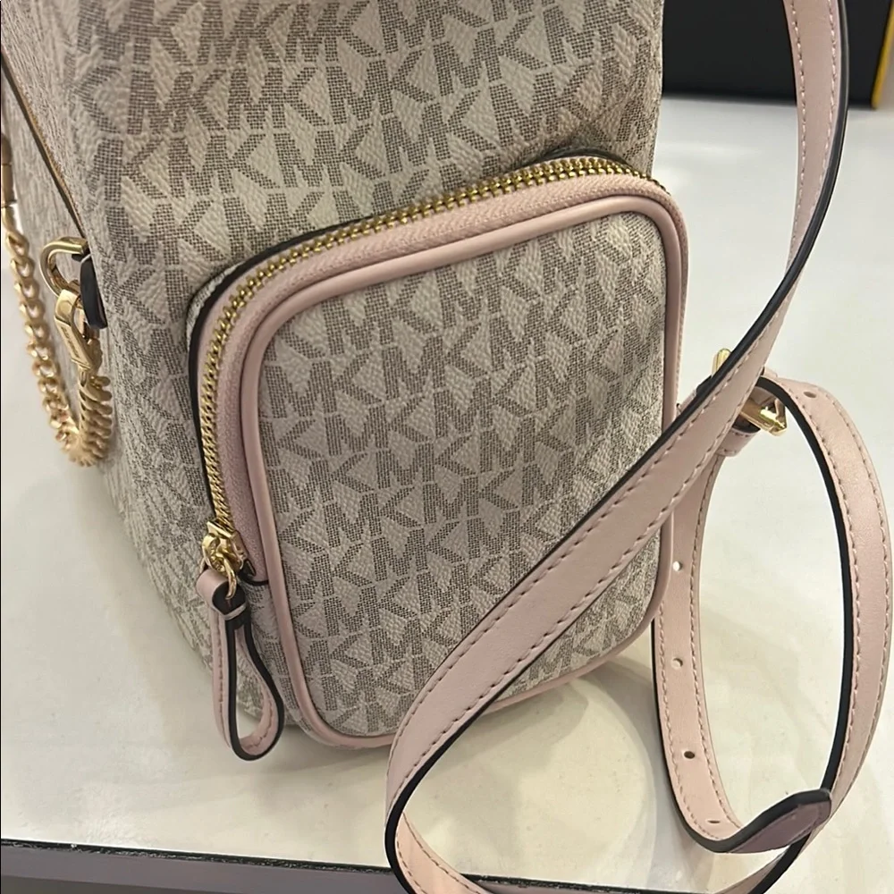 Michael Kors Pink and Beige Signature Logo Backpack